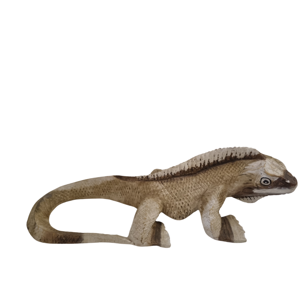 Hand Carved Wooden Lizard Painted 