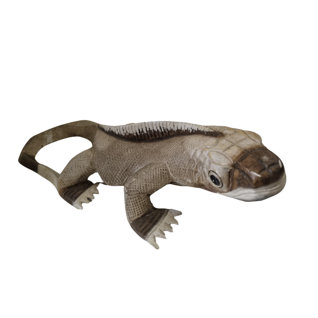 Hand Carved Wooden Lizard Painted 