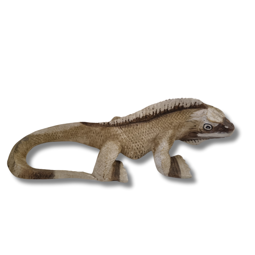 Hand Carved Wooden Lizard Painted 