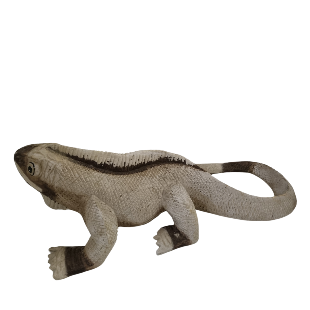 Hand Carved Wooden Lizard Painted 