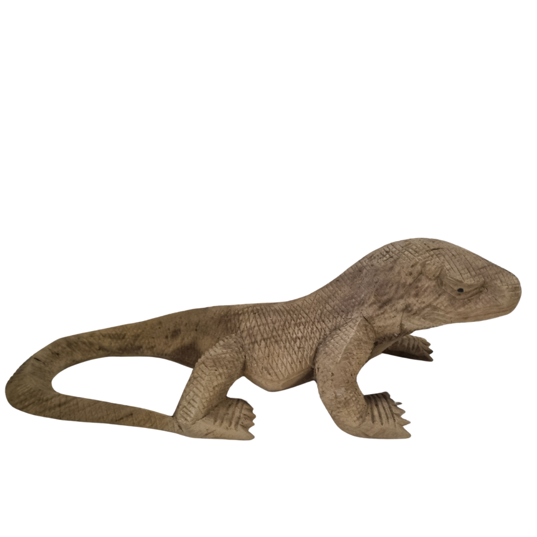 Hand Carved Wooden Lizard Natural