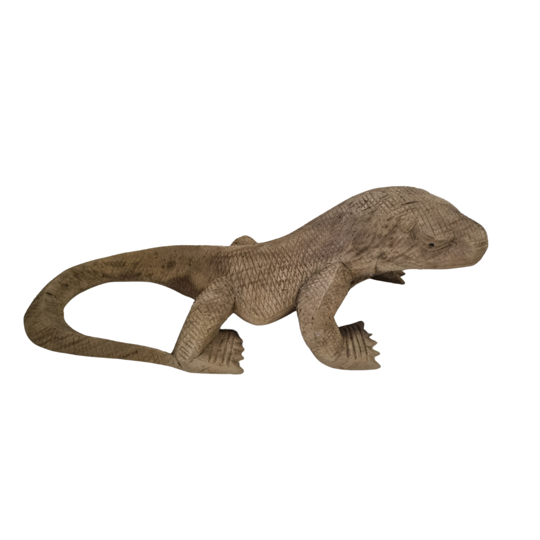 Hand Carved Wooden Lizard Natural