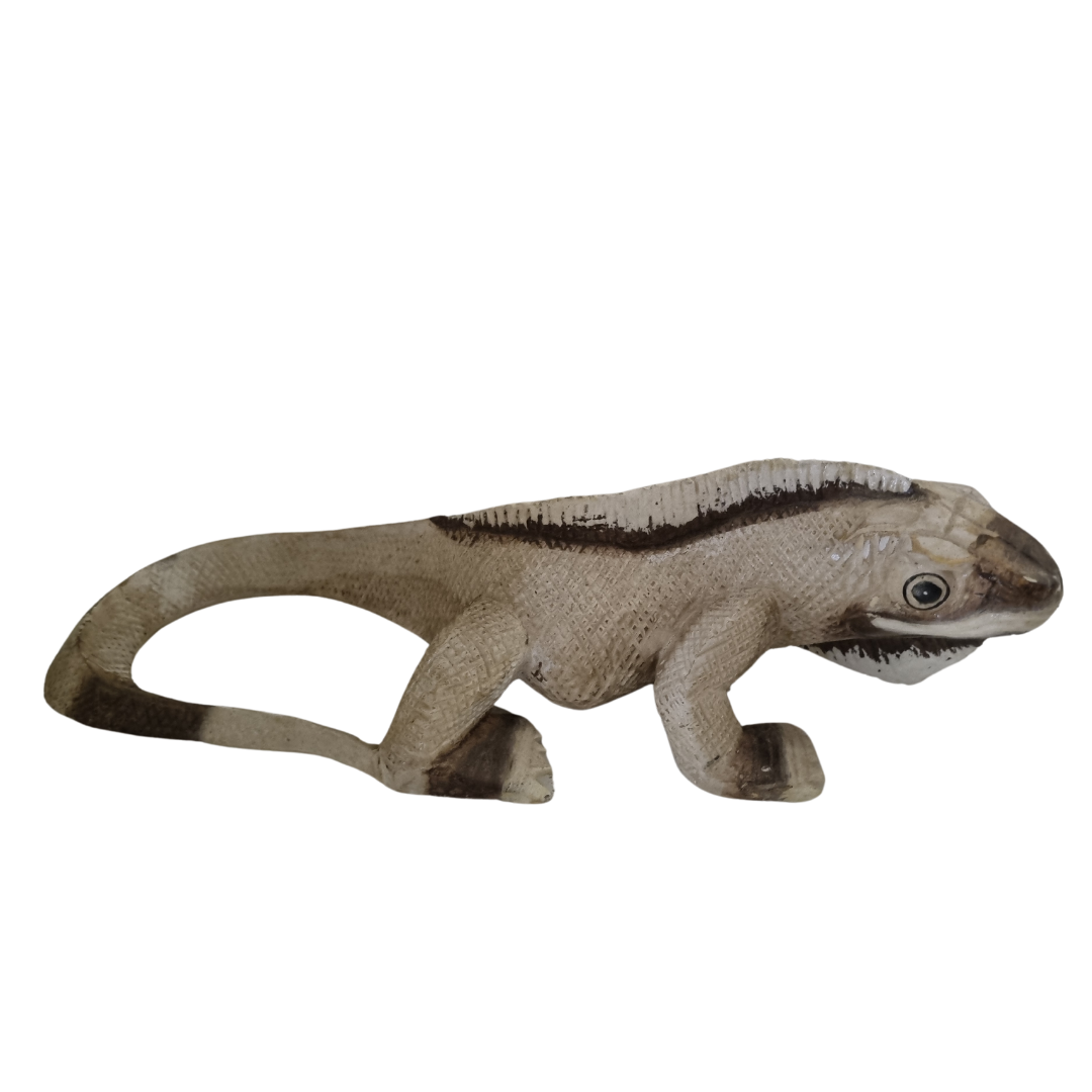 Hand Carved Wooden Lizard Painted 