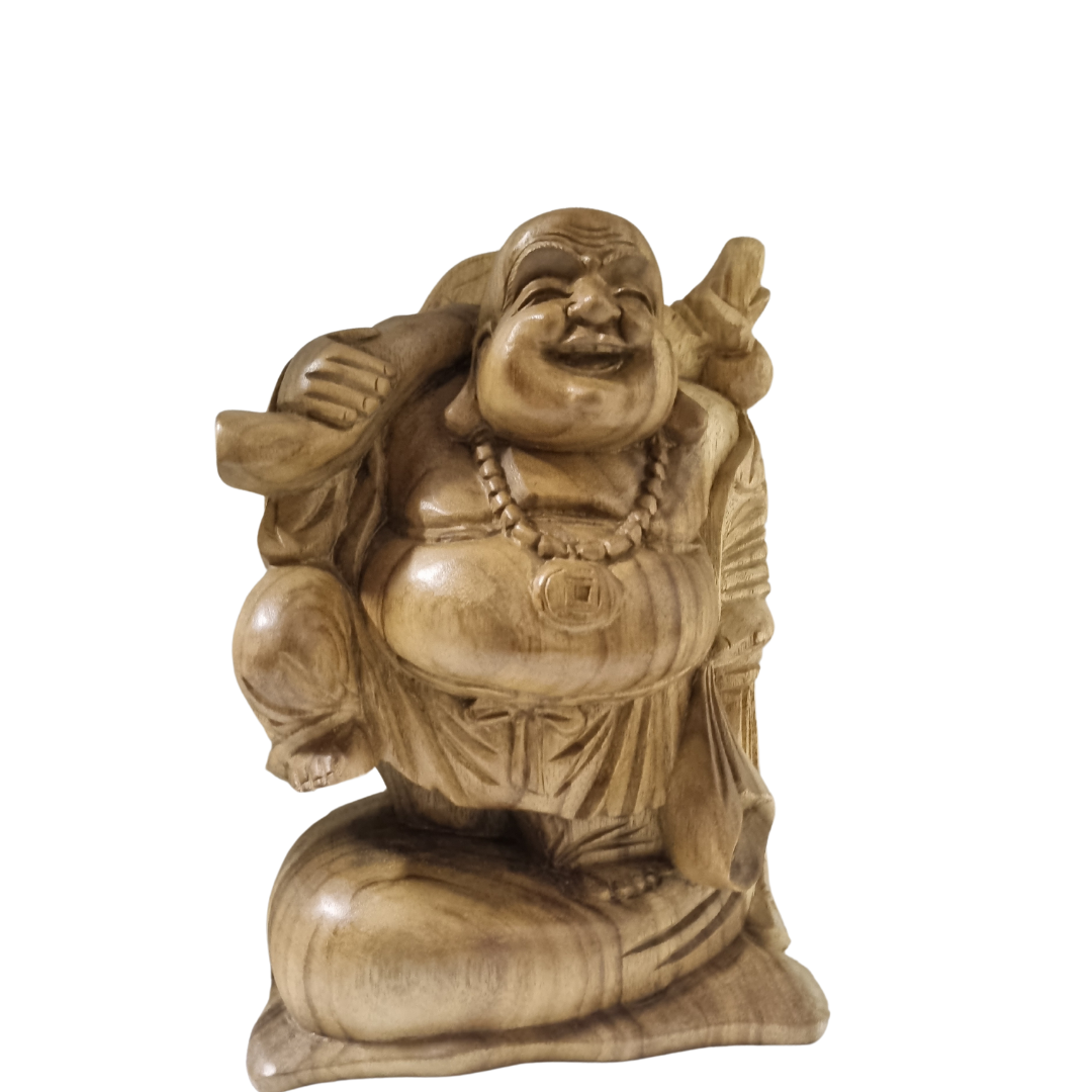 Light natural wood carving, front-side view showing full figure
