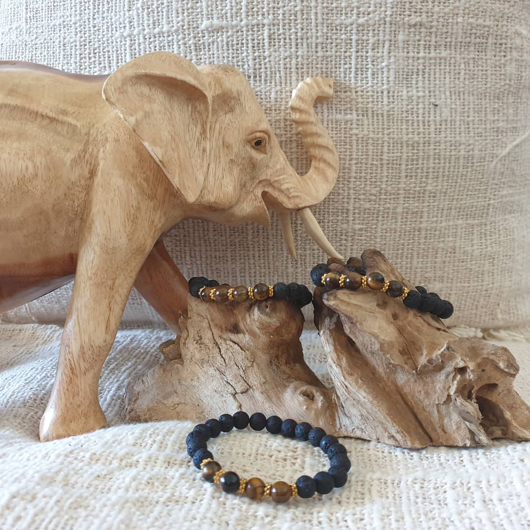 Lava Stone and Tiger Eye Beads Bracelet