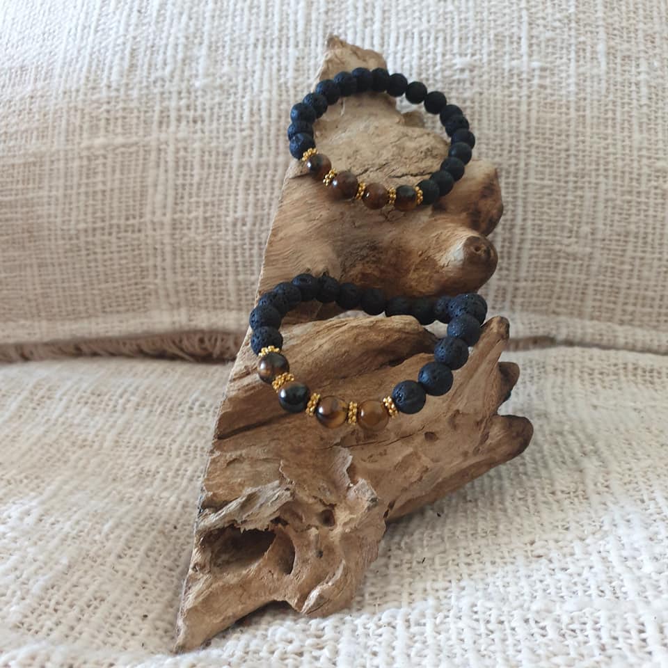Lava Stone and Tiger Eye Beads Bracelet