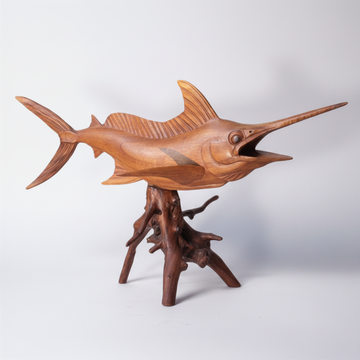 Wooden fish sculpture on a white background 100cm design