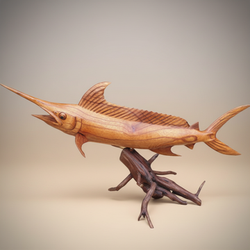 Wooden fish sculpture on a neutral background 60cm design