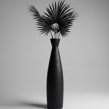 Mila Floor Vase — matte black terracotta with hand-brushed finish on white background