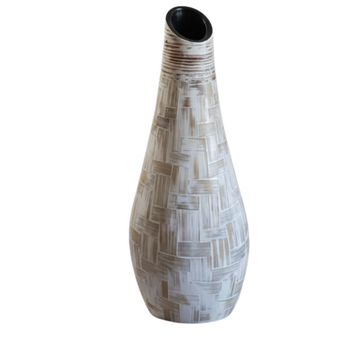 Mosaic Floor Vase – Natural Tones Decorative vase with geometric pattern on a white background