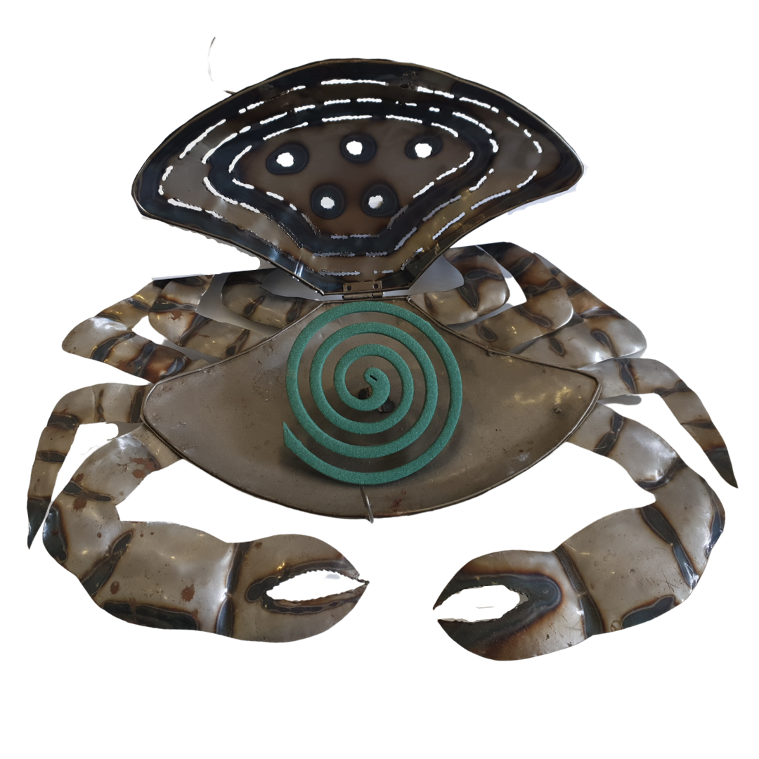 Mosquito Coil Holder Mud Crab Design Silver open view 
