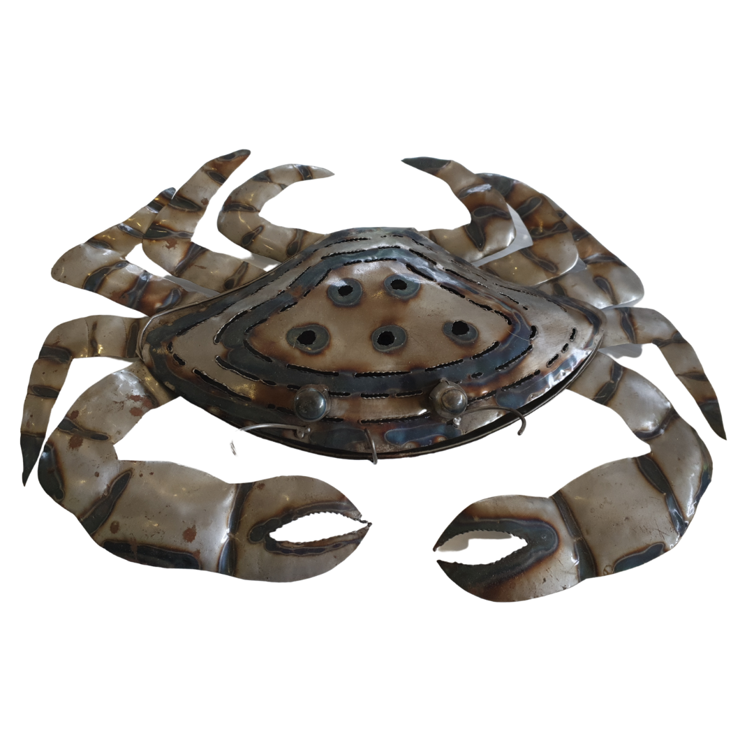 Silver-toned metal ornament with weathered finish, closed top and large claws on white background⠋