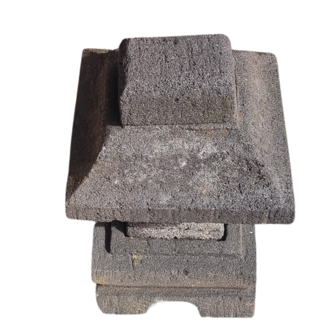 Natural Stone Garden Lantern – handcrafted lava stone pagoda lantern, top view showing textured volcanic rock surface