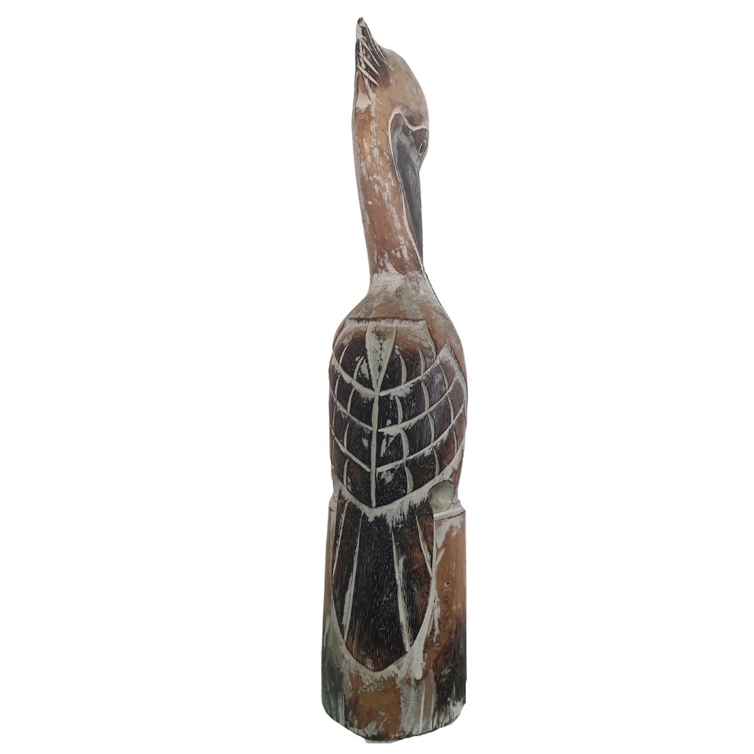 Wooden Pelican Statue Decor back view