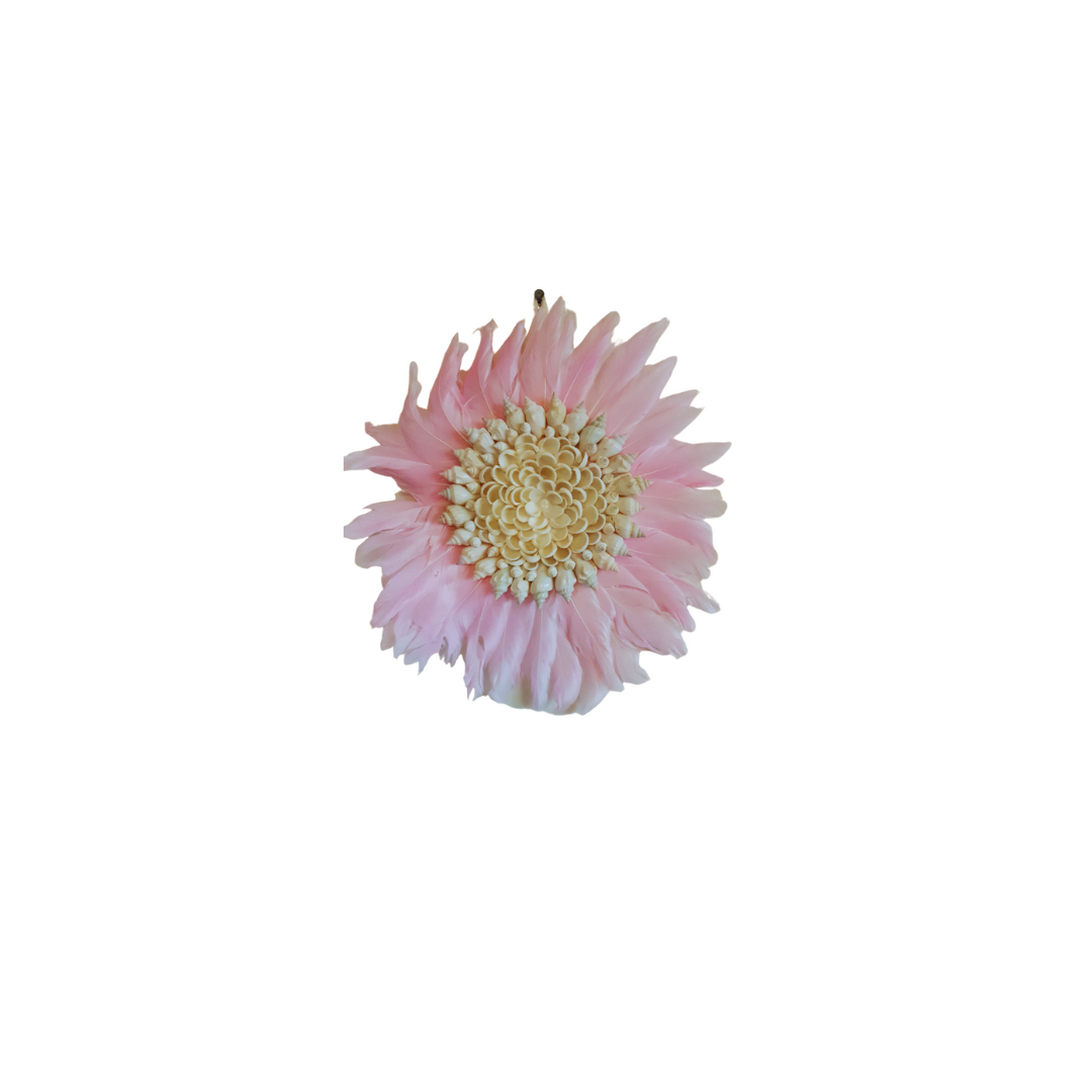 Pink flower with a white center on a white background