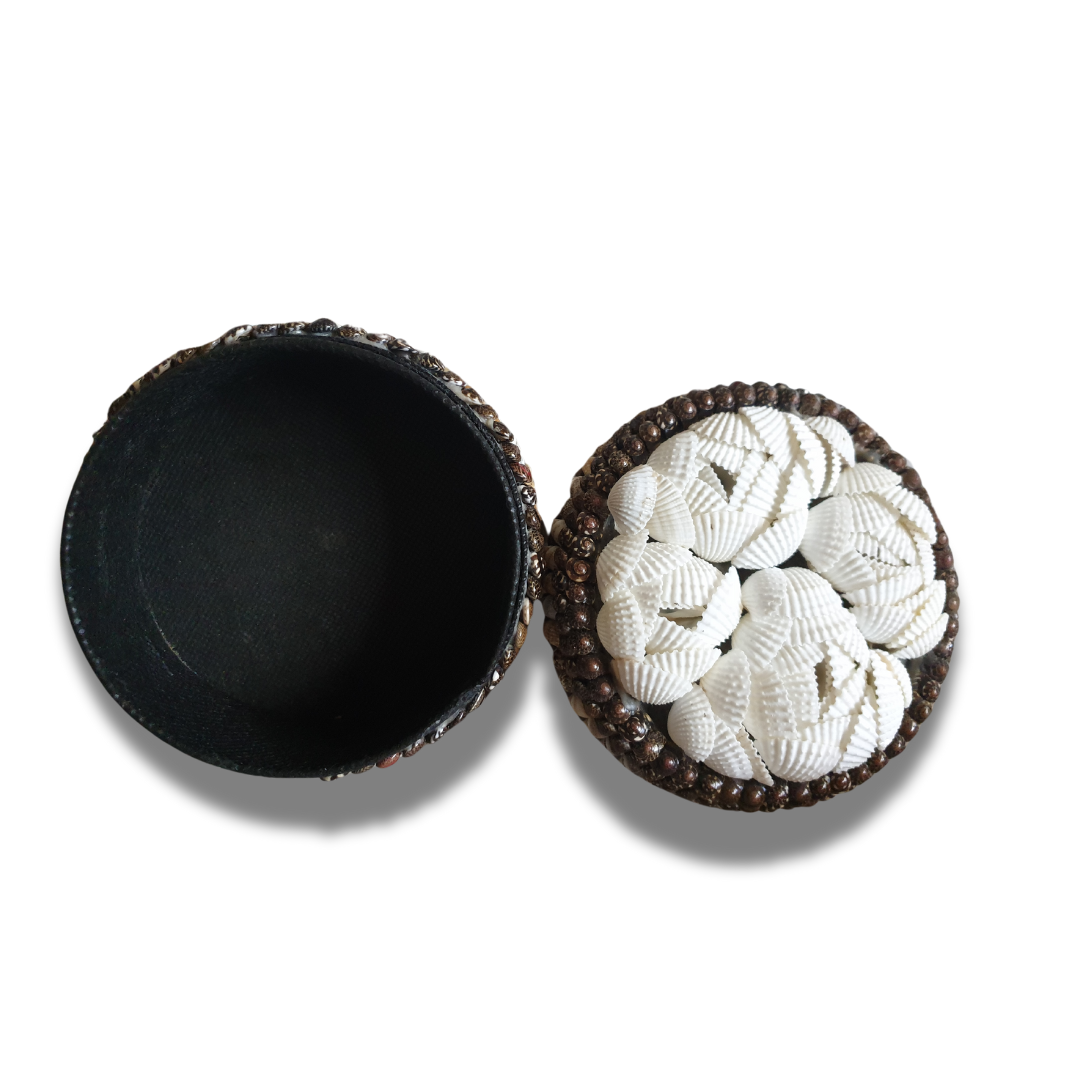 beautiful hand crafted shell trinket box round design 