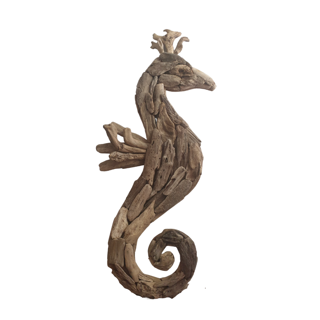 Rustic Driftwood Seahorse Wall Art – handcrafted natural driftwood seahorse, coastal wall decor