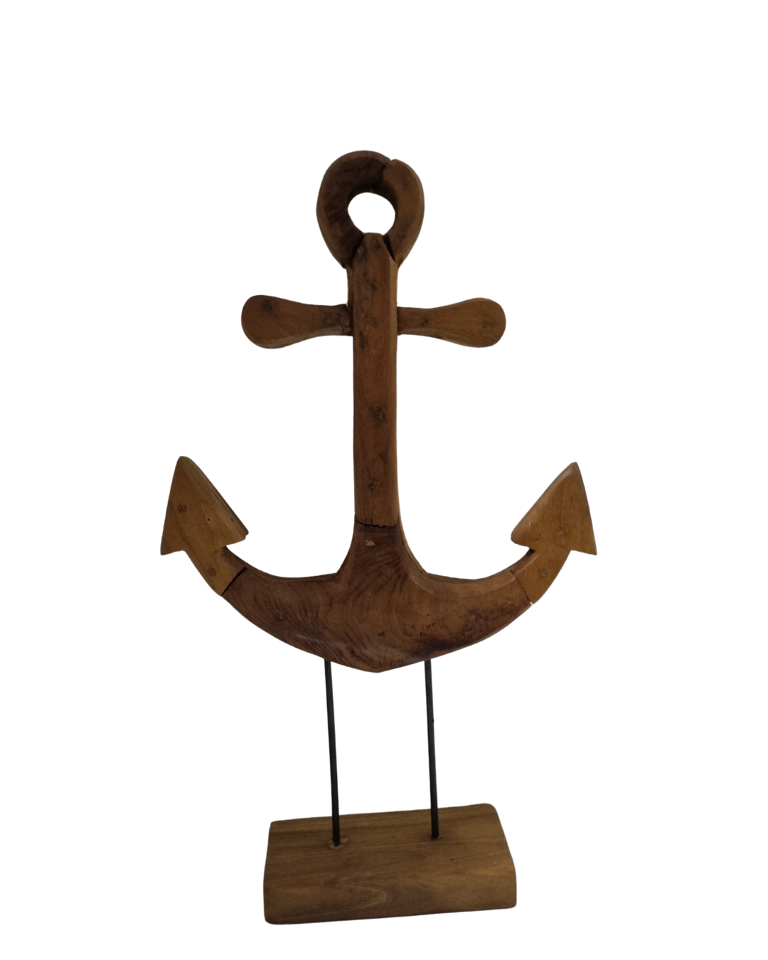 Rustic Reclaimed Teak Anchor – Small on Stand – weathered teak wood with solid timber base | Azure Decor