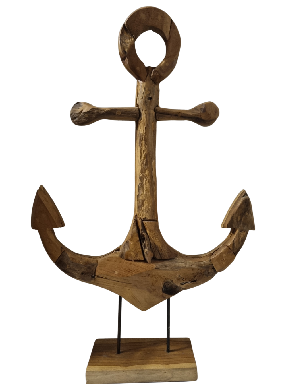 Rustic Reclaimed Teak Anchor – large without Stand – weathered teak wood, wall-ready | Azure Decor
