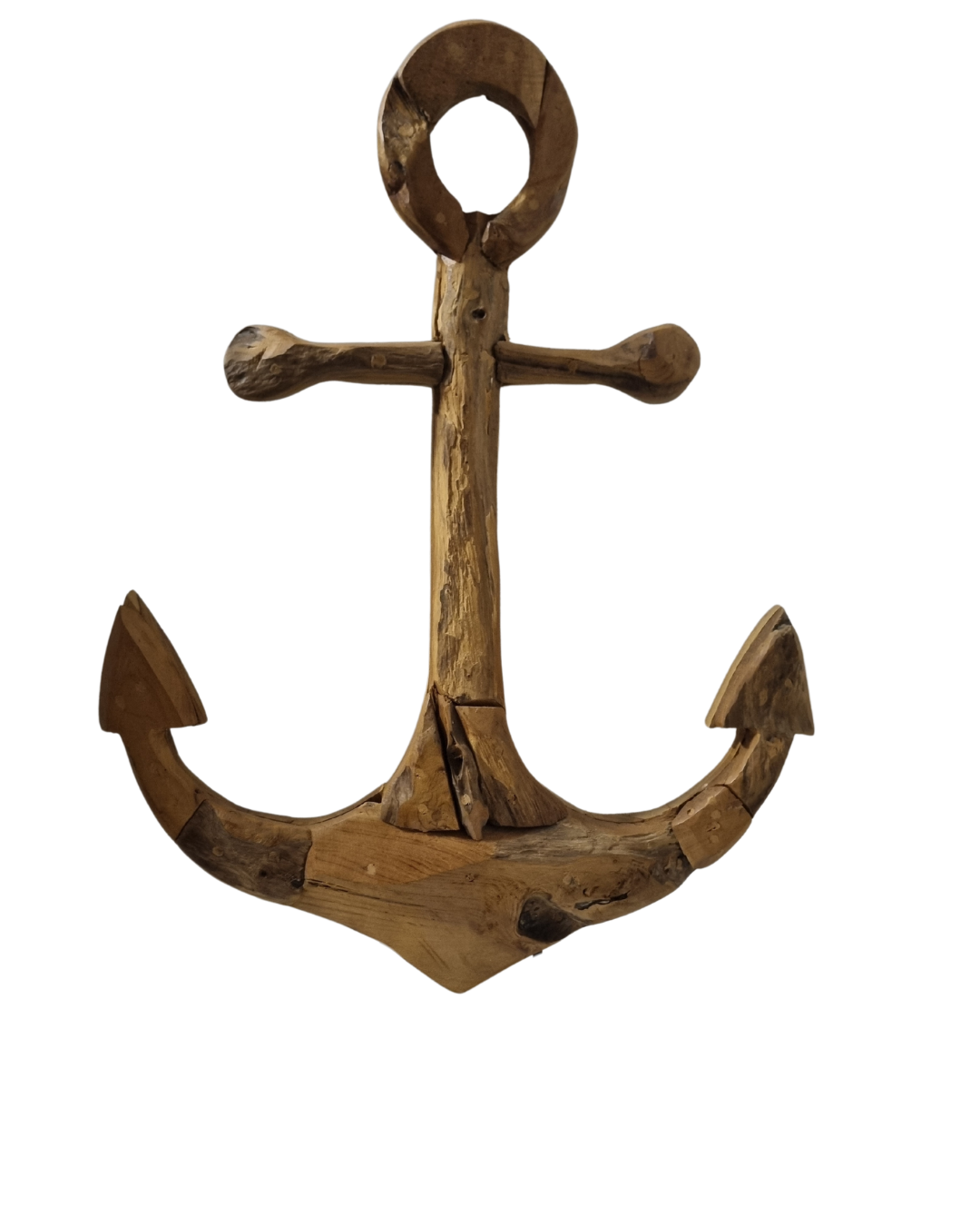 Rustic Reclaimed Teak Anchor – medium without Stand – weathered teak wood, wall-ready | Azure Decor