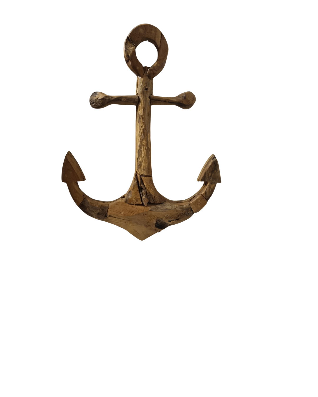 Rustic Reclaimed Teak Anchor – medium without Stand – weathered teak wood, wall-ready | Azure Decor