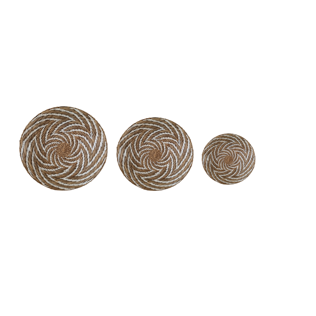 Seagrass spiral wall art in 3 sizes – small 30cm, medium 40cm and large 50cm – handwoven natural boho wall décor Australia
