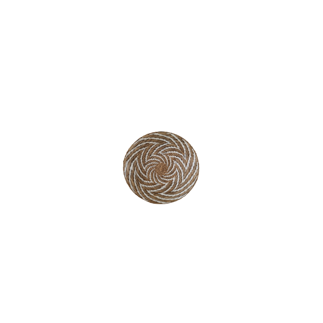 Round woven coaster on a white background