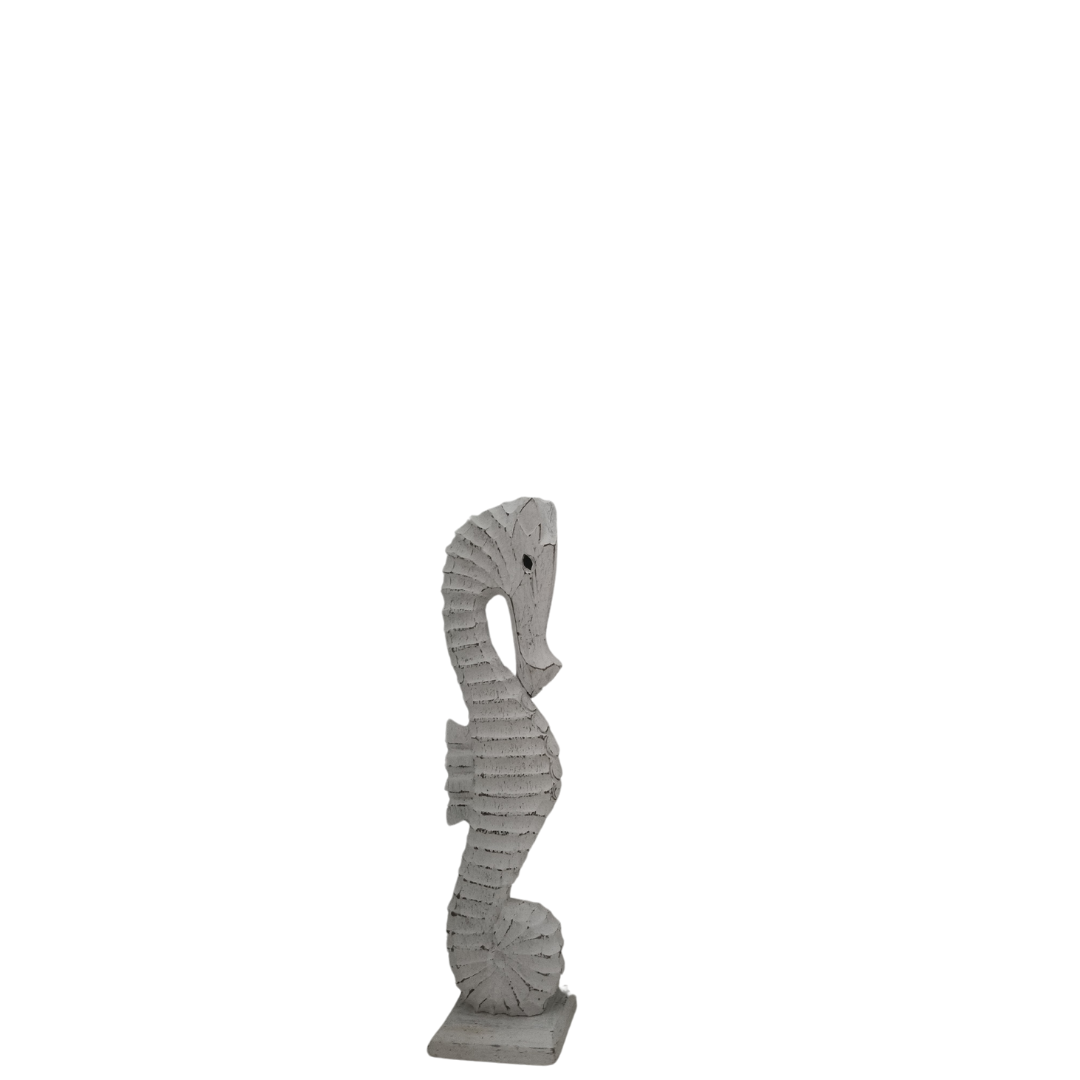 small Seahorse Wooden Carved Statue on a white wall 