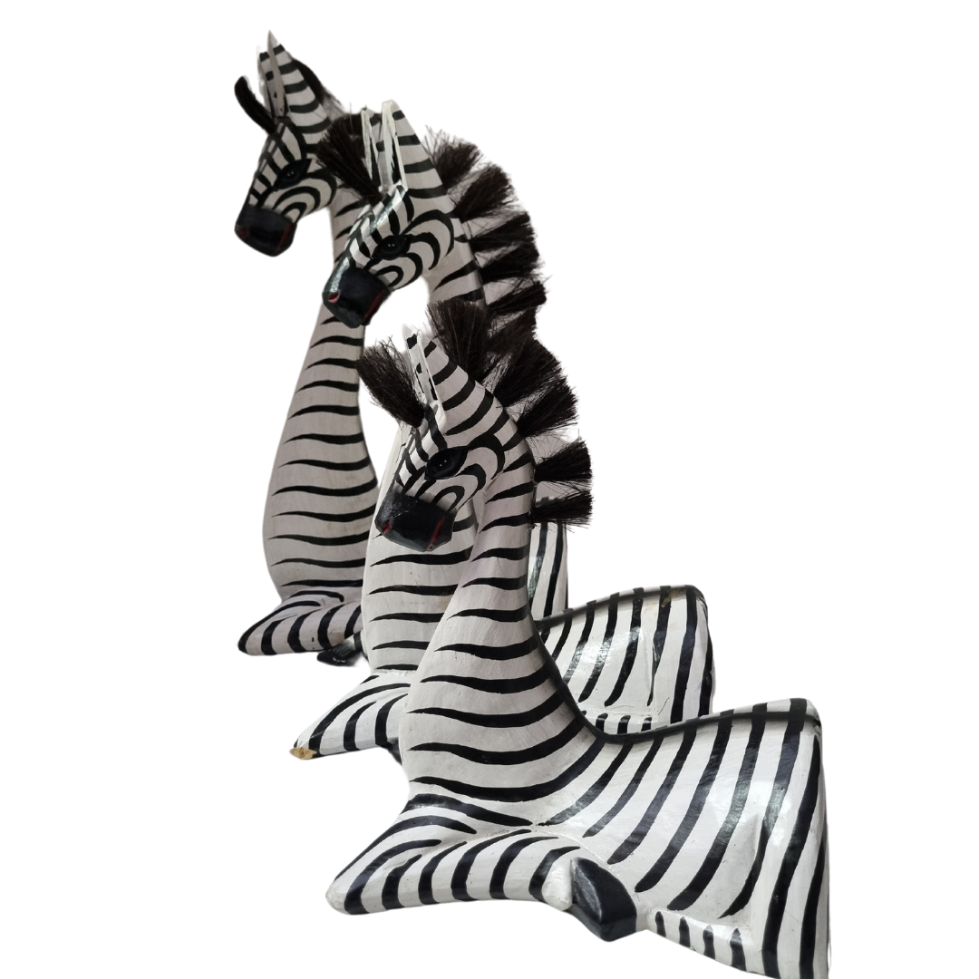 Sitting Zebra Statues Wooden on white back ground 