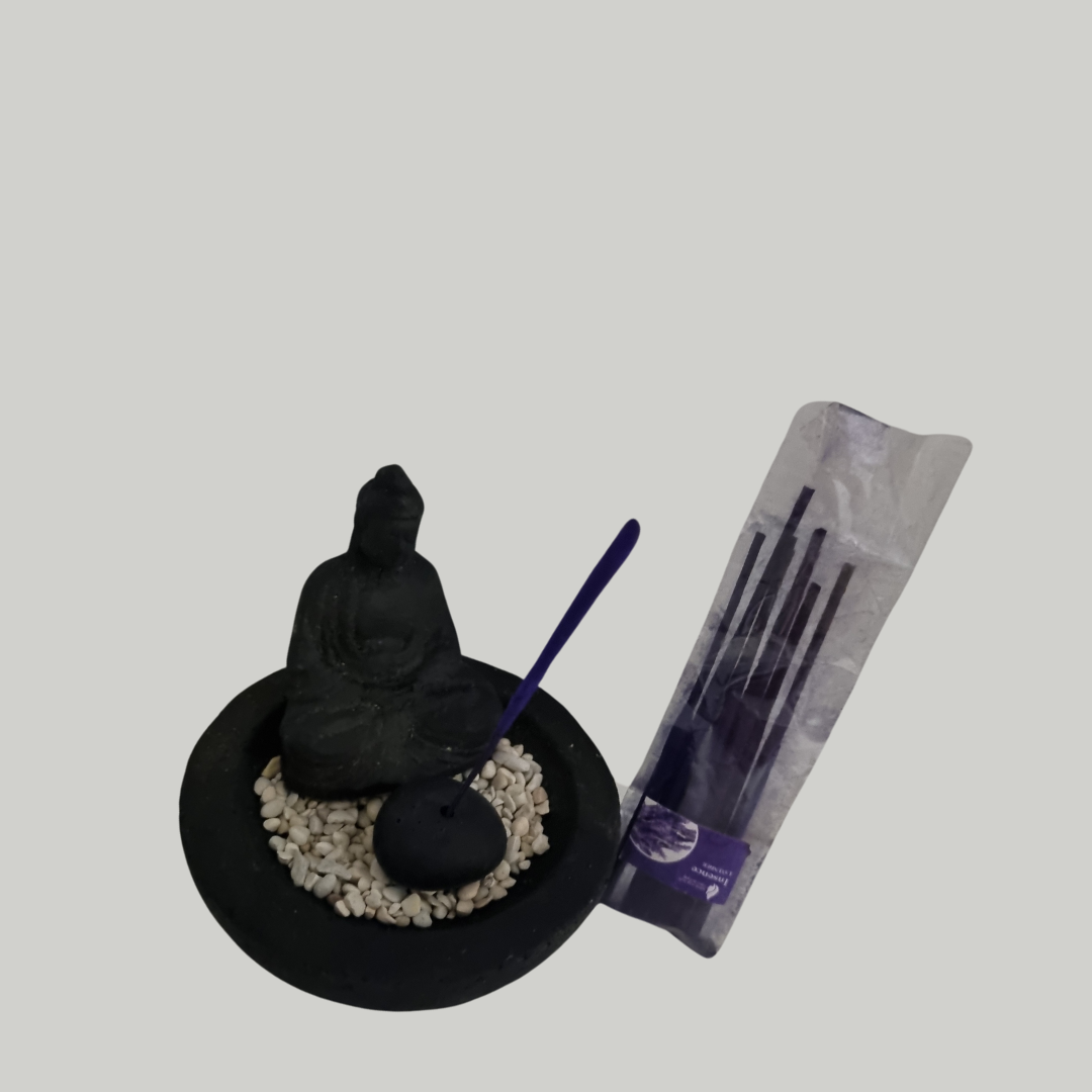 Buddha Stone Carved Incense Holder Set – Azure Decor