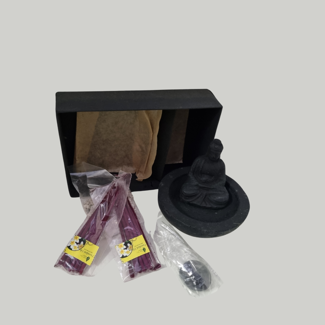 Buddha Stone Carved Incense Holder Set – Azure Decor