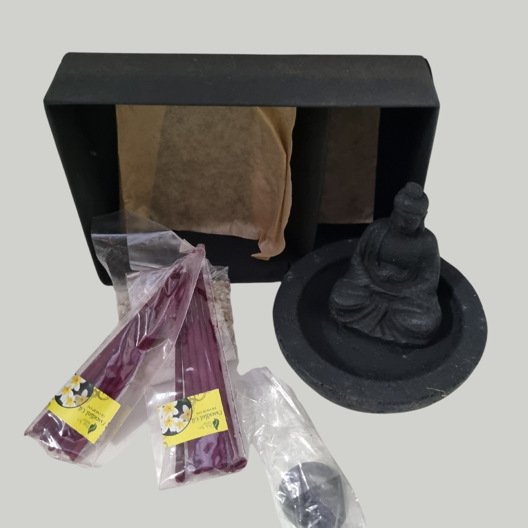 Buddha Stone Carved Incense Holder Set – Azure Decor