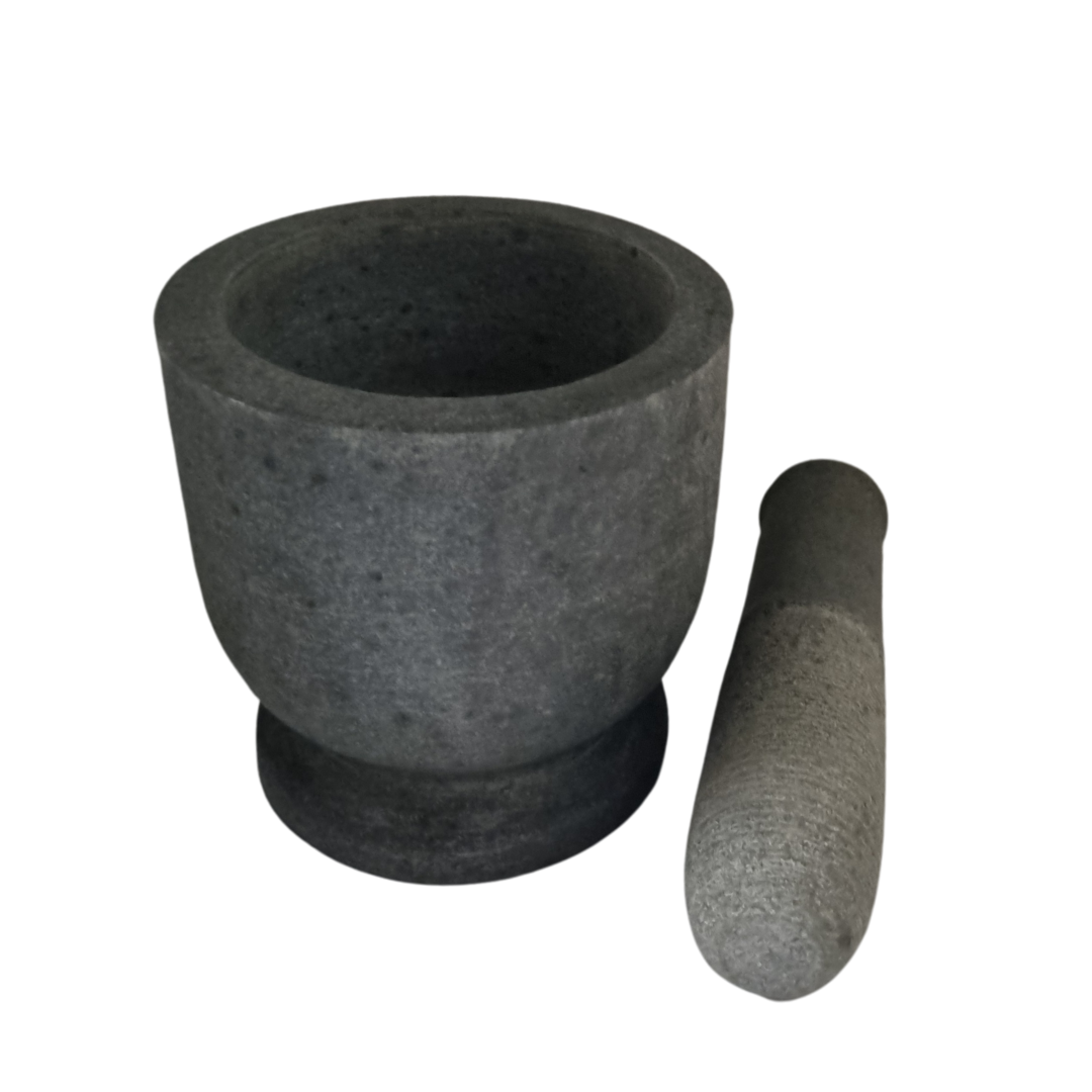 Stone Mortar and Pestle Set – front view showing textured natural stone finish, deep bowl, and easy-grip pestle