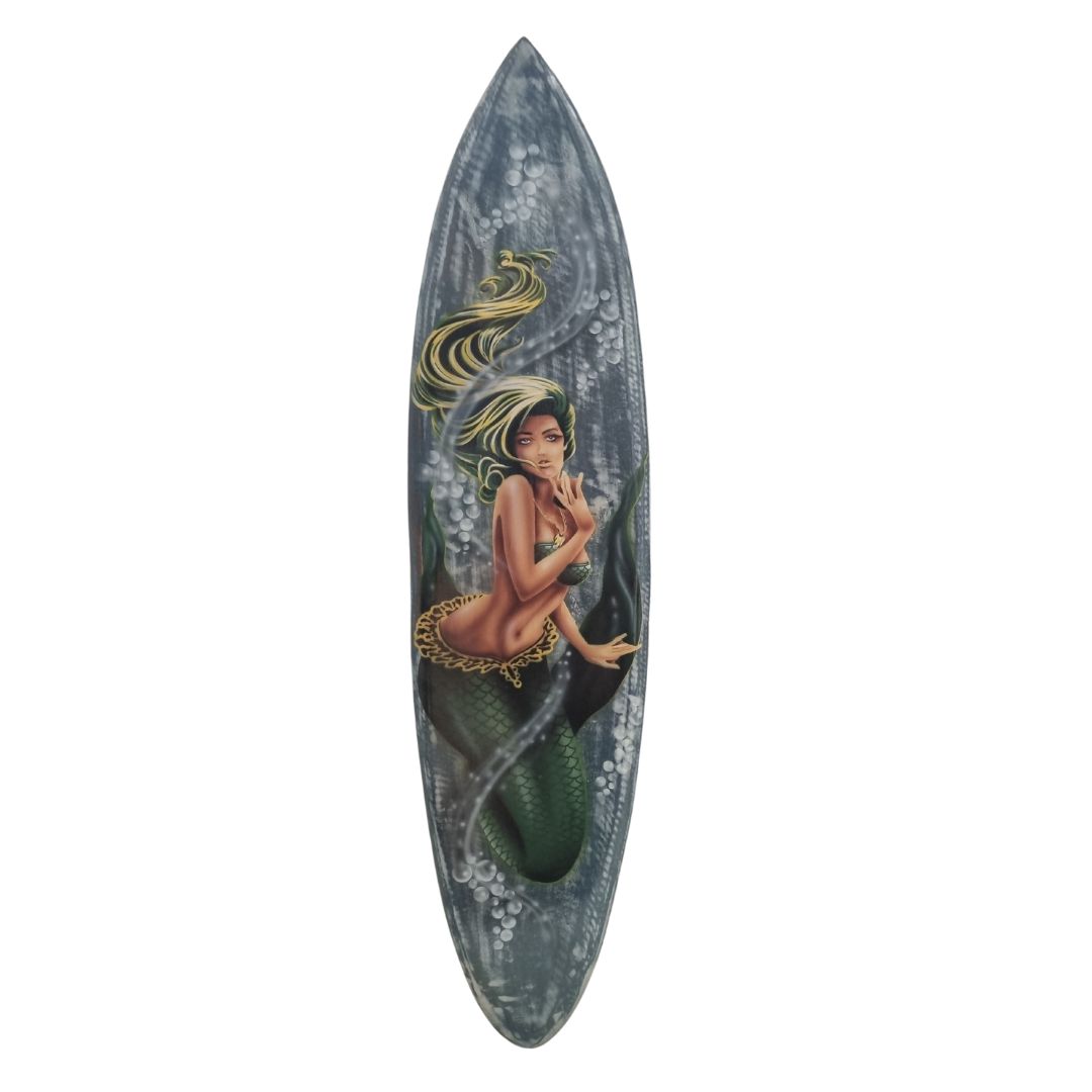 Surfboard Mermaid Wall Art – Ocean Theme Beach Home Decor