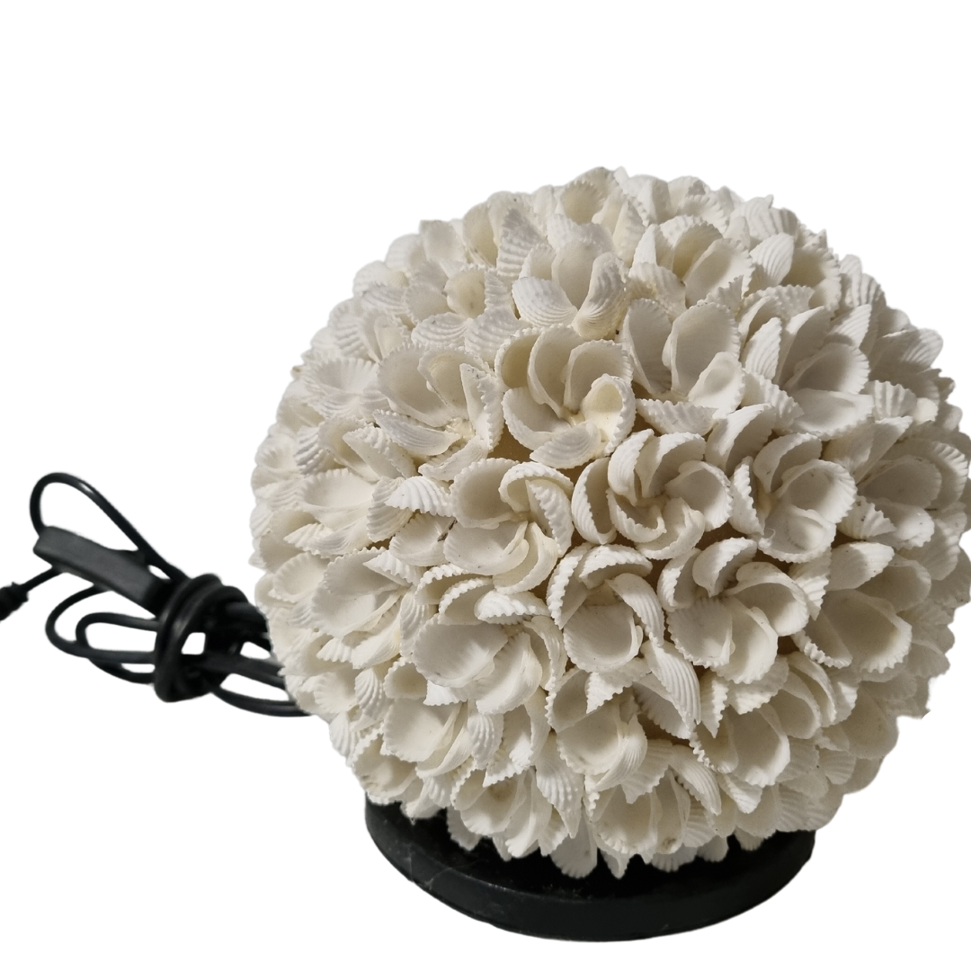 set on a black base, unlit, white background, black power cord visible at the side