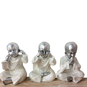 Three Wise Buddha Statues white 