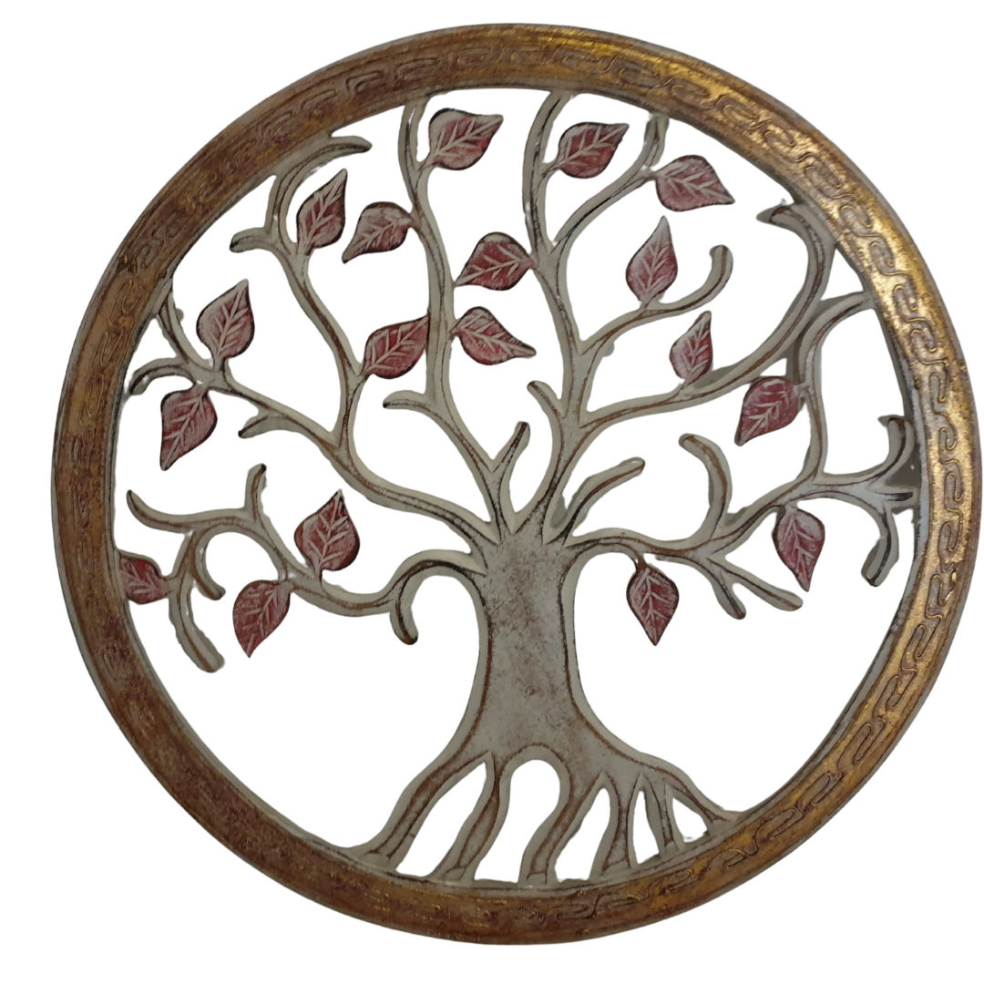 Decorative wall art with a tree design on a white background