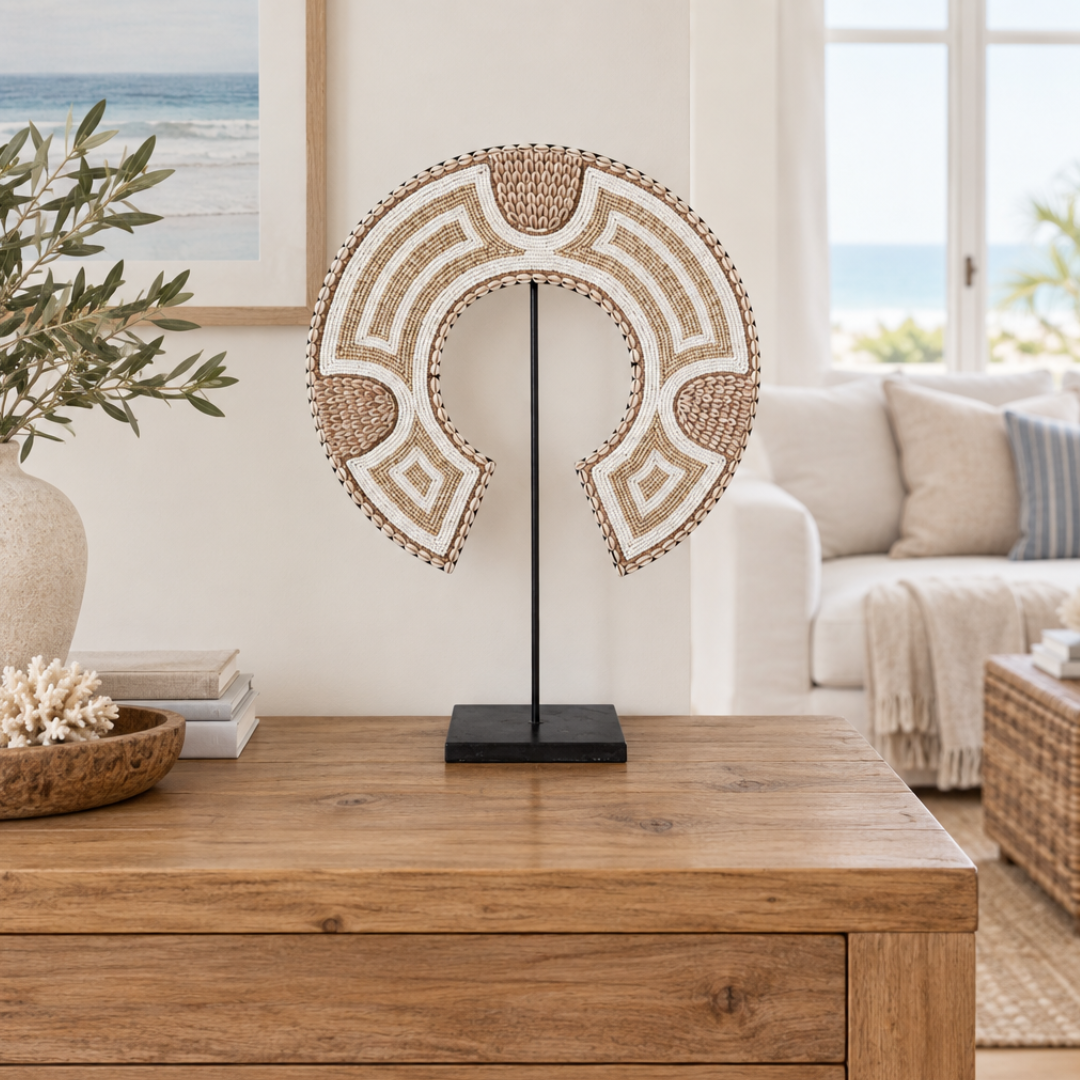50cm beaded and shell decor set on a tabletop in a coastal home 