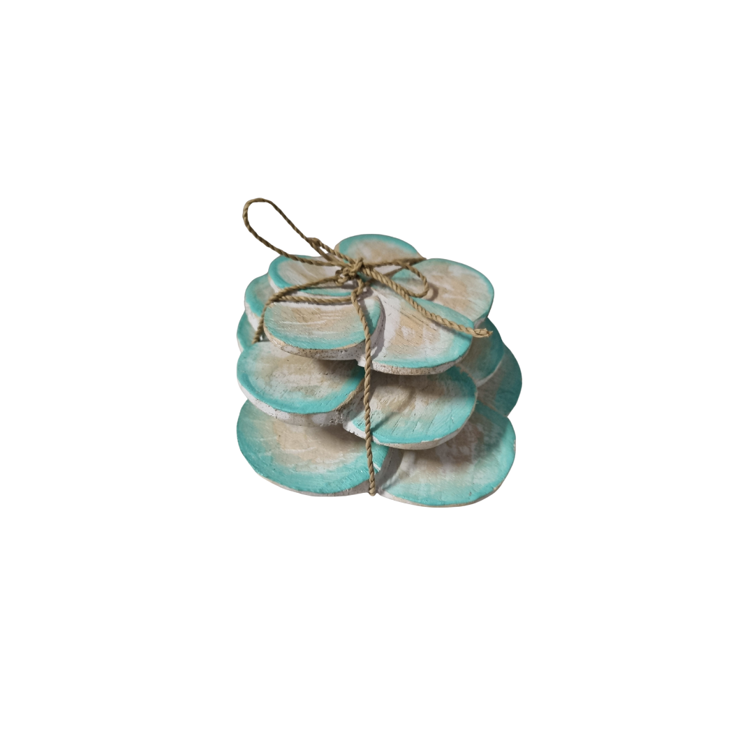 Wooden Daisy Flower Bundles Set of 3 – turquoise finish displayed open showing hand painted wood grain and petal detail