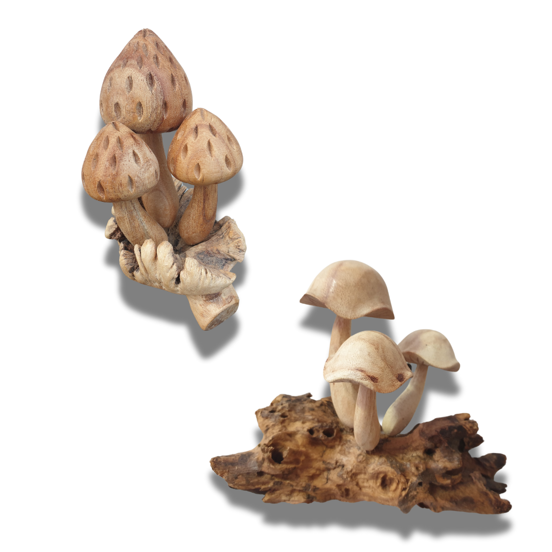 Wooden Mushrooms Carving 3 Stool Design