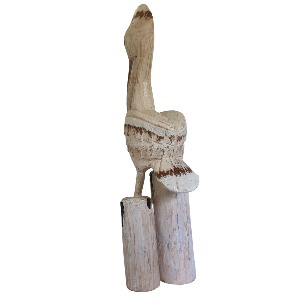 Wooden Pelican Statues Neutral Tones