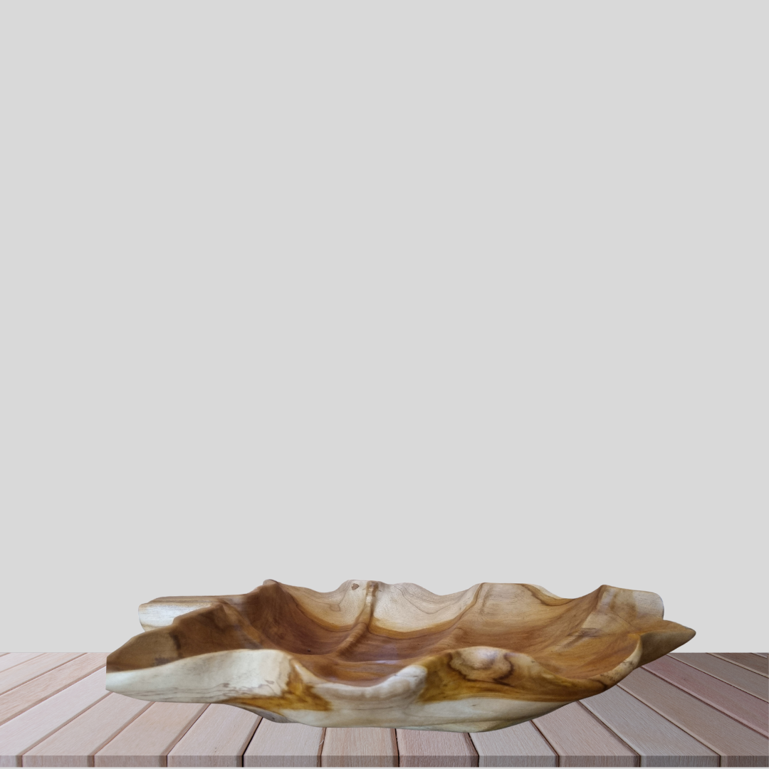 Large wooden tray on a wooden surface with a white background