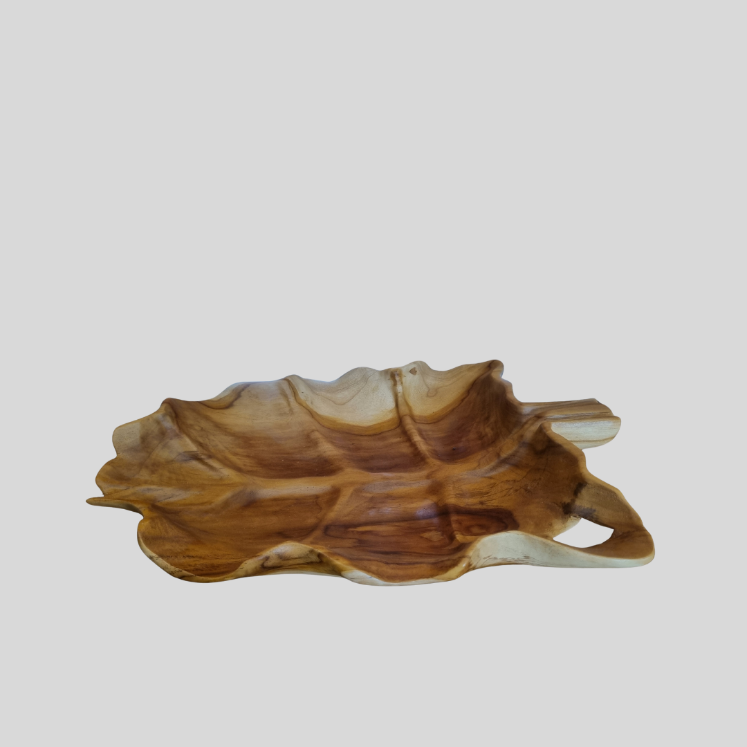 wooden leaf tray on white background 