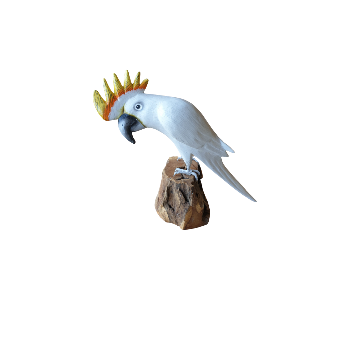 Wooden White Cockatoo Statue