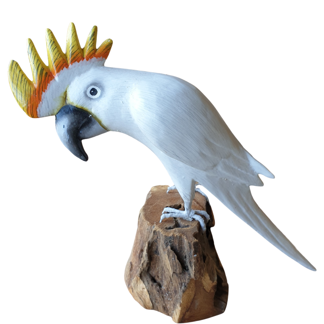 Wooden White Cockatoo Statue