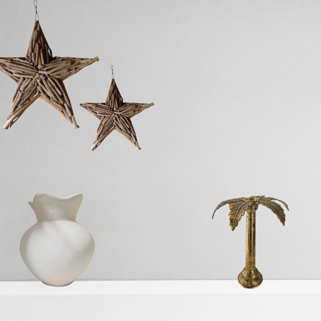 Palm Tree Brass Candle Holders