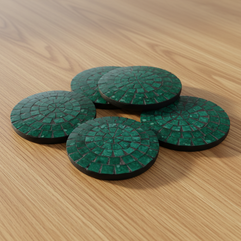 wooden surface with emerald greenset of 5 