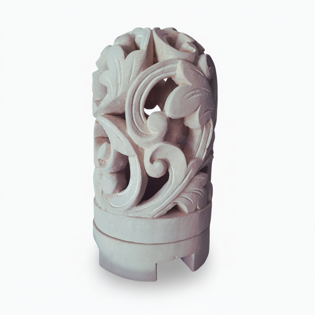Dome-style limestone lantern photographed on a clean white background