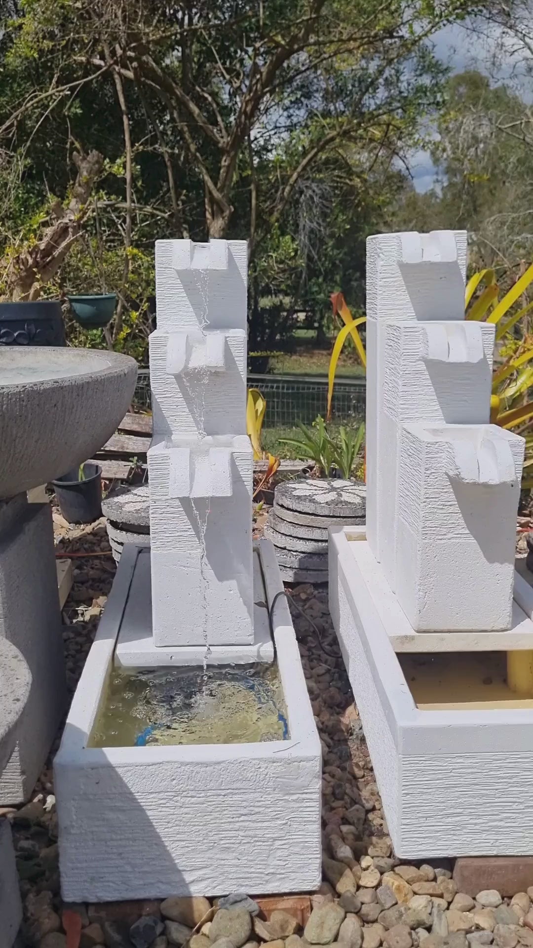 Cascading Water Fountain – White Concrete