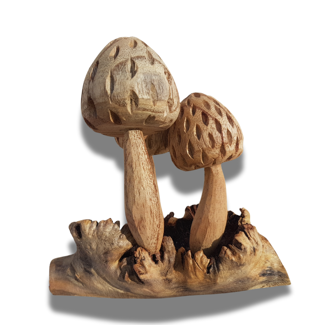 Wooden Mushrooms Carving 3 Stool Design style 2 